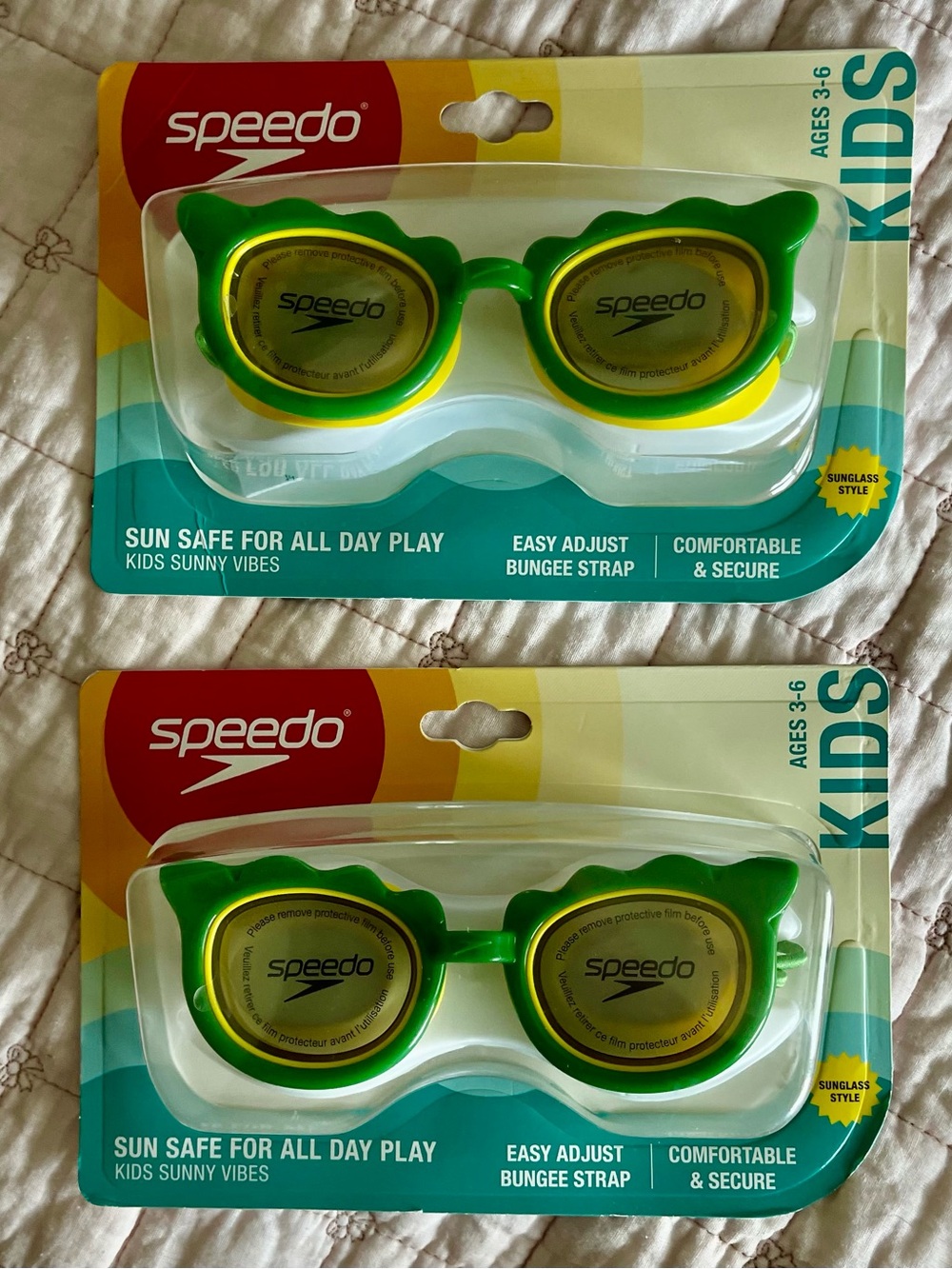 (2) Speed Sunny Vibes -style swim goggles in a fun green gator UV Protection